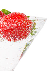 Image showing fresh strawberry in glass with sparkling water