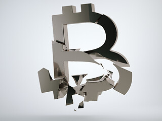 Image showing Black bitcoin symbol shattered and broken