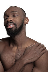 Image showing Close up portrait of a young naked african man indoors