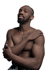 Image showing Close up portrait of a young naked african man indoors