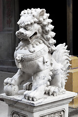 Image showing Chinese lion at the entrance of a temple