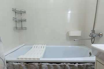 Image showing Small cozy bathroom, view of the bath