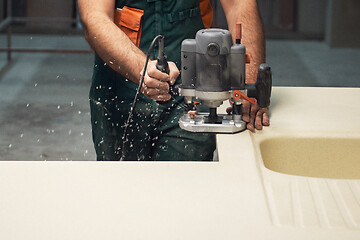 Image showing Stone sink furniture production