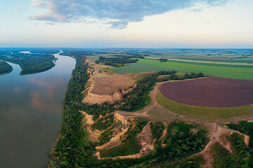 Image showing Aerial drone view of river landscape in sunny summer evening