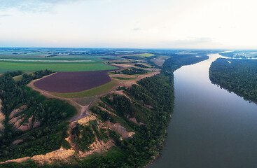 Image showing Aerial drone view of river landscape in sunny summer evening