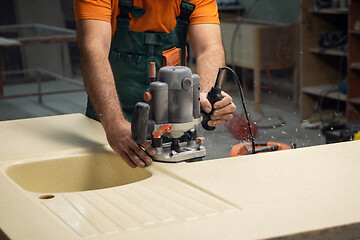 Image showing Stone sink furniture production