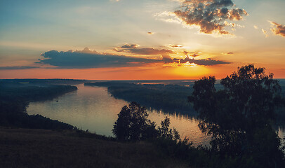 Image showing River landscape in sunny summer evening