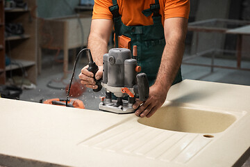 Image showing Stone sink furniture production