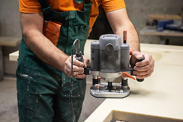 Image showing Stone sink furniture production