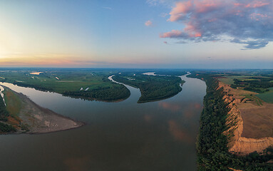 Image showing Aerial drone view of river landscape in sunny summer evening