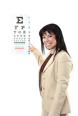 Image showing Female optometrist pointing eye chart