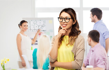 Image showing happy asian woman in glasses or student