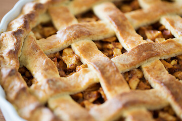 Image showing close up of apple pie in baking mold