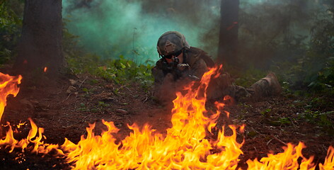 Image showing Modern warfare Soldiers  Squad  in battle