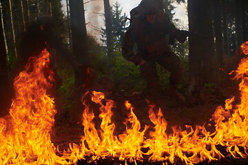 Image showing Modern warfare Soldiers  Squad  in battle