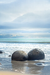 Image showing boulders at the beach of Moeraki New Zealand