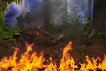 Image showing Modern warfare Soldiers  Squad  in battle