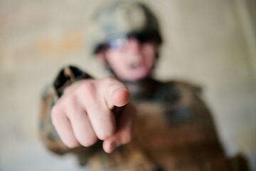 Image showing angry soldier pointing