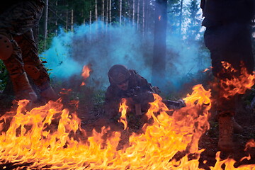 Image showing Modern warfare Soldiers  Squad  in battle