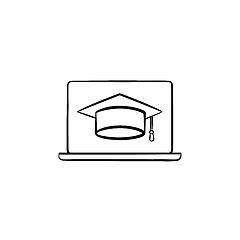 Image showing Graduation cap on computer screen hand drawn icon.