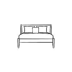 Image showing Bed with pillows hand drawn sketch icon.