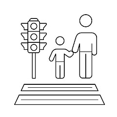 Image showing Child and parent crossing a sidewalk line icon.