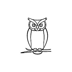 Image showing Wisdom owl hand drawn sketch icon.