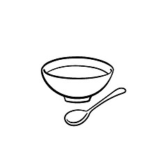 Image showing Bowl of soup with spoon hand drawn sketch icon.