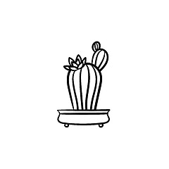 Image showing Cactus in a pot hand drawn sketch icon.