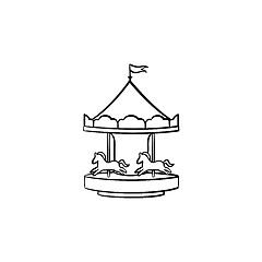 Image showing Merry-go-round with horses hand drawn sketch icon.