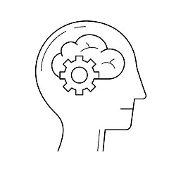 Image showing Brain with gears vector line icon.