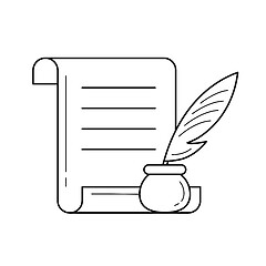 Image showing Manuscript paper with feather pen vector line icon