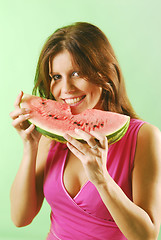 Image showing Woman with a watermelon