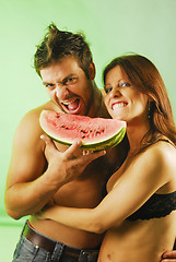 Image showing Pair with a watermellon