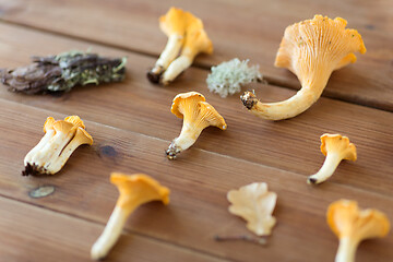 Image showing chanterelles on wooden background