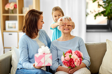 Image showing mother and daughter greeting grandmother at home