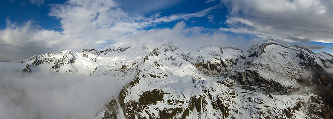 Image showing Aerial landscape with snow mountains