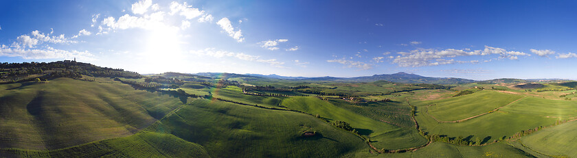 Image showing Tuscany aerial panorama hill landscape