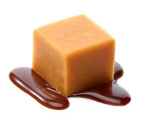 Image showing caramel candy with chocolate sauce