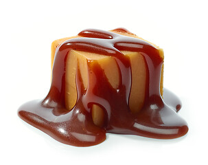 Image showing caramel candy with chocolate sauce