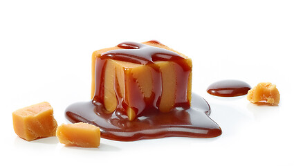 Image showing caramel candy with chocolate sauce