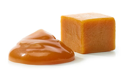 Image showing caramel candy and melted caramel drop