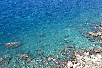 Image showing Aerial view of rocks on the sea. Overview of the seabed seen fro