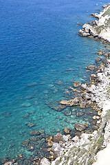 Image showing Aerial view of rocks on the sea. Overview of the seabed seen fro