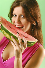 Image showing Woman with a watermelon