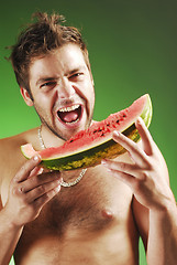 Image showing Man with a watermelon