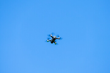 Image showing toy drone blue sky background 