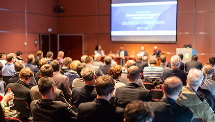 Image showing Round table discussion at business conference event.