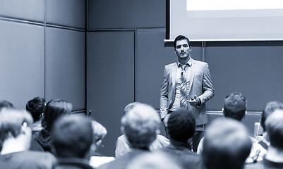 Image showing Business speaker giving a talk at business conference meeting event.