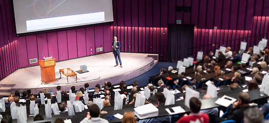 Image showing Speaker giving presentation on business conference event.